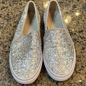 KEDS Women's silver Glitter Slip-on Loafers Sneakers 6.5
